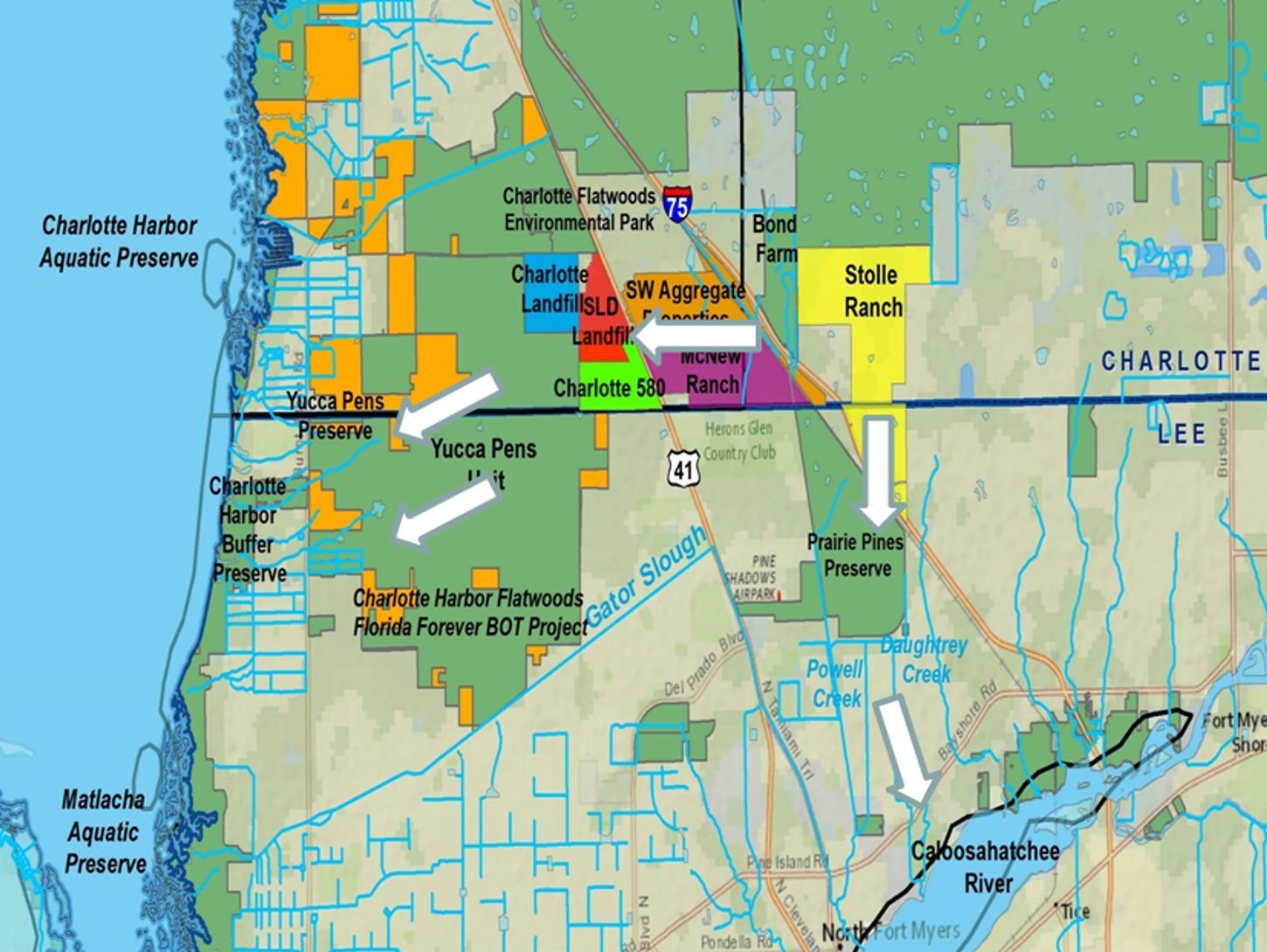 Charlotte Harbor Flatwoods Initiative private and public land map
